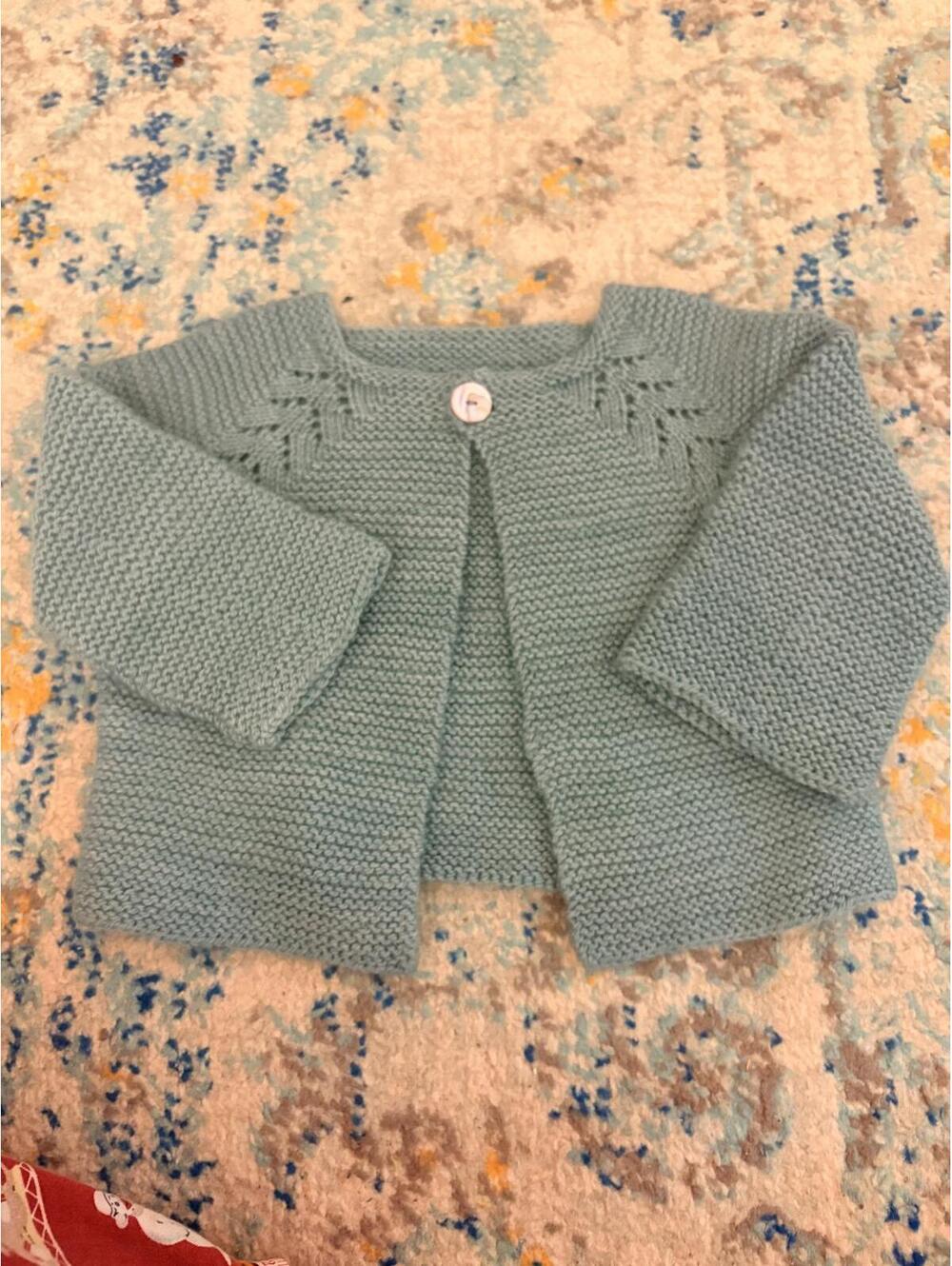 Hand-Knit Children’s Cardigan Sweater in Soft Light Blue - Picture 2 of 5